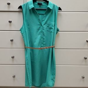 Dark mint green sheath dress with belt